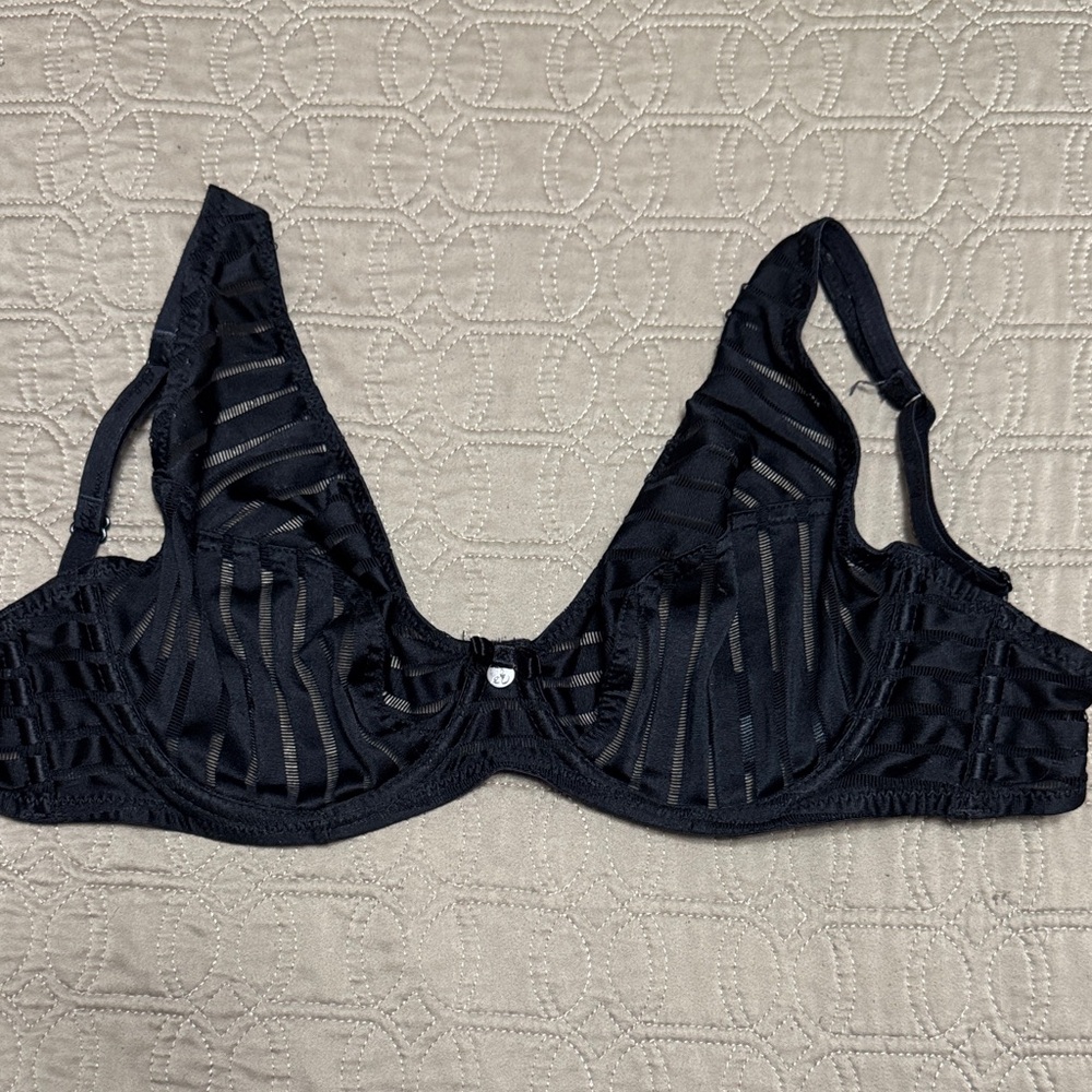 Sam Edelman Black Sheer Striped Bra